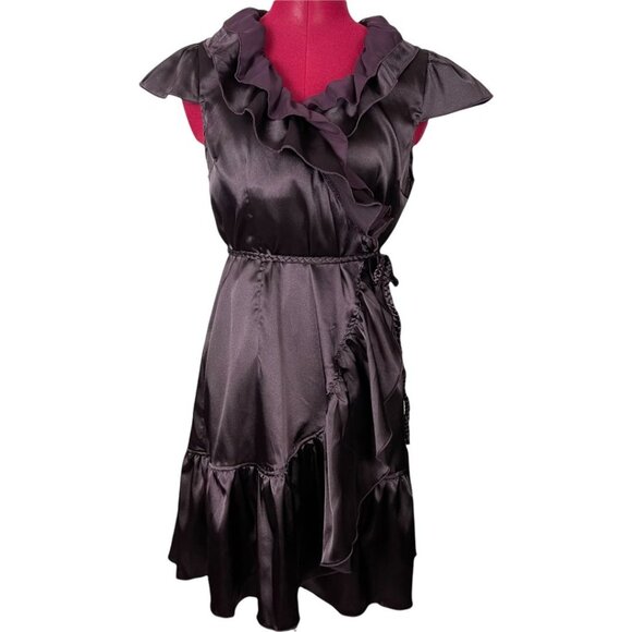 Lucy Paris Wrap Satin Mini Dress‎ Plum Purple S - Picture 1 of 7